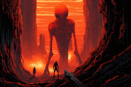 Ferocious lava golems, born from volcanic eruptions, with molten rock bodies - Generative AIの素材