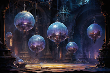 Arcane crystal orbs, containing trapped magical entities with untold power - Generative AIの素材