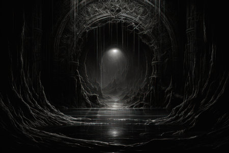 Enigmatic shadow gates, portals to realms shrouded in darkness and mystery - Generative AIの素材