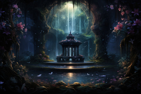 Enchanted song fountains, harmonizing with natures melodies and creating enchanting displays - Generative AIの素材