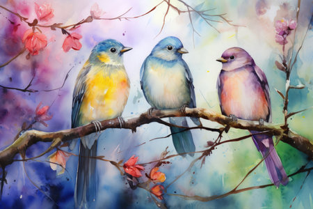 Enchanted songbirds, their melodies capable of healing and soothing troubled hearts - Generative AIの素材