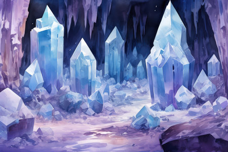 Glistening crystal golems protecting hidden treasures in icy caves - Generative AIの素材
