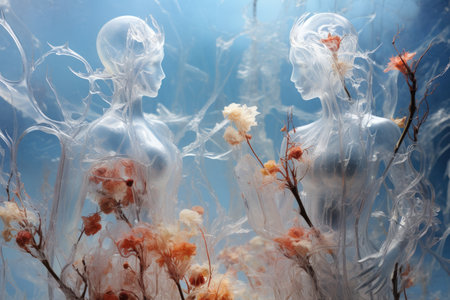 Graceful frost faeries, creating intricate ice sculptures in frozen landscapes - Generative AIの素材