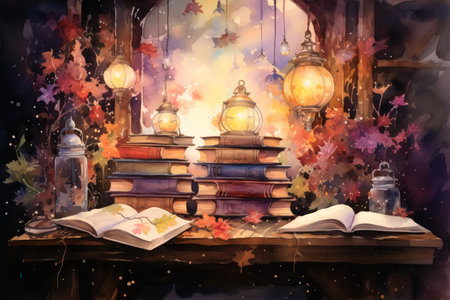 Enchanted storytelling books, bringing tales to life with their enchanted pages - Generative AIの素材