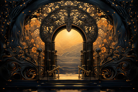 Enigmatic shadow gates, portals to realms shrouded in darkness and mystery - Generative AIの素材