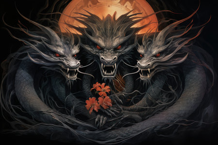 Ferocious shadow dragons, wreathed in darkness and possessing formidable power - Generative AIの素材