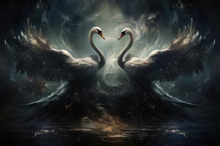 Elegant swan maidens enchanting with their graceful dance - Generative AIの素材