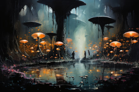 Enchanted song fountains, harmonizing with natures melodies and creating enchanting displays - Generative AIの素材