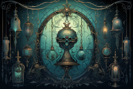 Cursed amulets of forgotten sorcery, imbued with ancient spells and curses - Generative AIの素材
