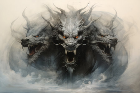 Ferocious shadow dragons, wreathed in darkness and possessing formidable power - Generative AIの素材