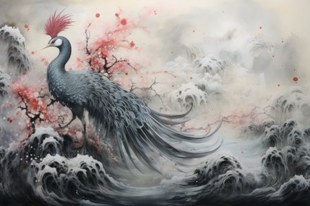 Ancient phoenixes rising from ashes with renewed life - Generative AIの素材
