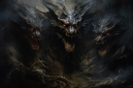 Ferocious shadow dragons, wreathed in darkness and possessing formidable power - Generative AIの素材