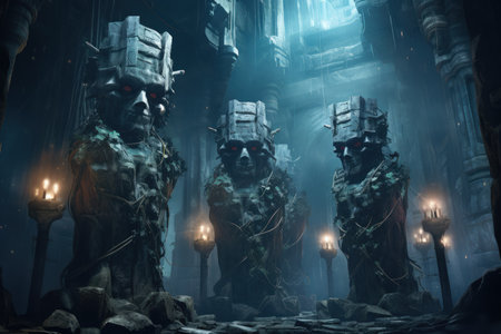 Ancient golems crafted from enchanted stone and animated by magic - Generative AIの素材