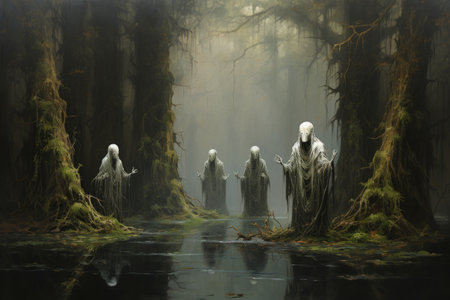 Ancient forest spirits, guarding the secrets of the woodland realms - Generative AIの素材