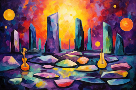 Harmonious singing stones, resonating with celestial melodies when struck - Generative AIの素材