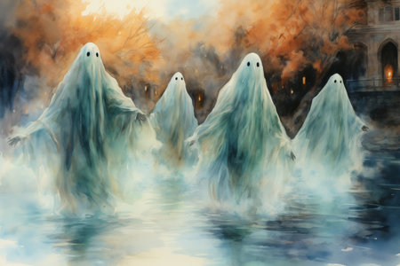 Haunting ghostly apparitions, forever bound to the places of their demise - Generative AIの素材