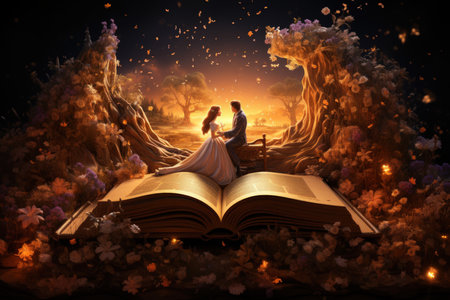 Enchanted storytelling books, bringing tales to life with their enchanted pages - Generative AIの素材