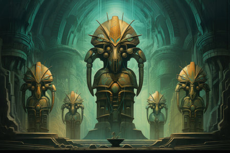 Ancient golems crafted from enchanted stone and animated by magic - Generative AIの素材