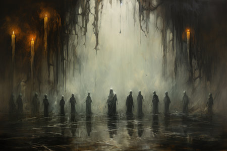 Haunting ghostly apparitions, forever bound to the places of their demise - Generative AIの素材