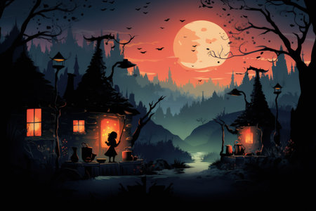 Mysterious witches brewing potions in hidden cottages - Generative AIの素材