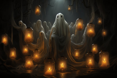 Illuminated spirit lanterns, guiding lost souls to their final resting place - Generative AIの素材