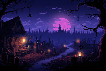 Mysterious witches brewing potions in hidden cottages - Generative AIの素材