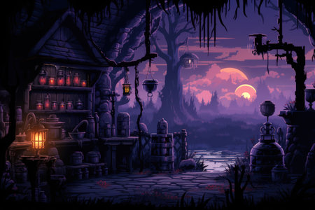 Mysterious witches brewing potions in hidden cottages - Generative AIの素材
