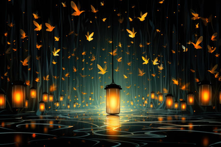 Luminescent fireflies, guiding lost souls through the depths of the night - Generative AIの素材