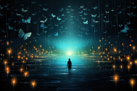 Luminescent fireflies, guiding lost souls through the depths of the night - Generative AIの素材