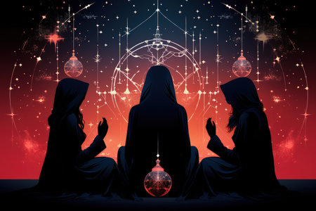 Mystic fortune-tellers reading the secrets of the universe in shimmering crystal balls - Generative AIの素材