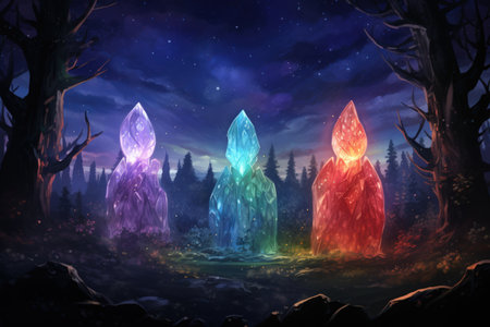 Mysterious crystalline beings, made entirely of sparkling gemstones - Generative AIの素材