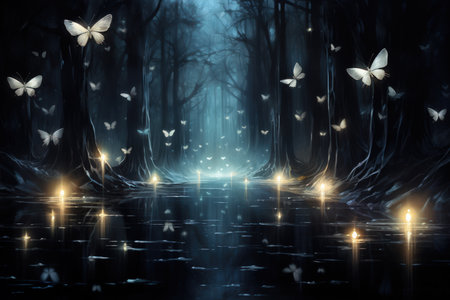 Luminescent fireflies, guiding lost souls through the depths of the night - Generative AIの素材