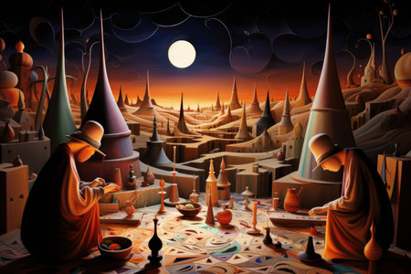 Mystic sand artists, creating intricate patterns and stories with their magical touch - Generative AIの素材