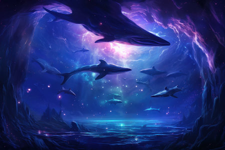 Luminous star whales, swimming among constellations in the vastness of space - Generative AIの素材