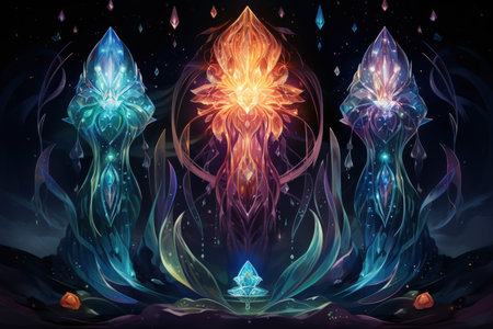 Mysterious crystalline beings, made entirely of sparkling gemstones - Generative AIの素材