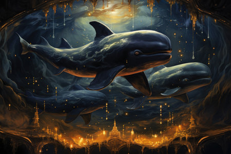 Luminous star whales, swimming among constellations in the vastness of space - Generative AIの素材