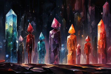 Mysterious crystalline beings, made entirely of sparkling gemstones - Generative AIの素材