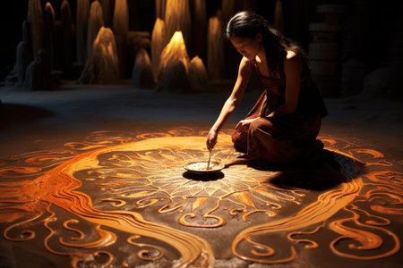 Mystic sand artists, creating intricate patterns and stories with their magical touch - Generative AIの素材