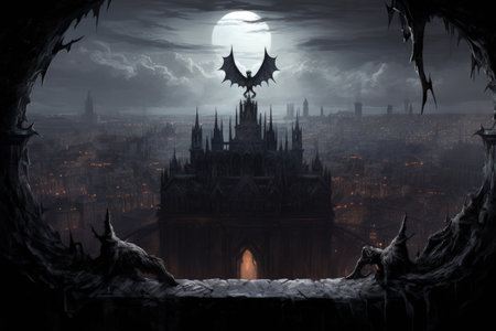 Ornate gothic gargoyles, perched atop ancient cathedrals, watching over the city below - Generative AIの素材