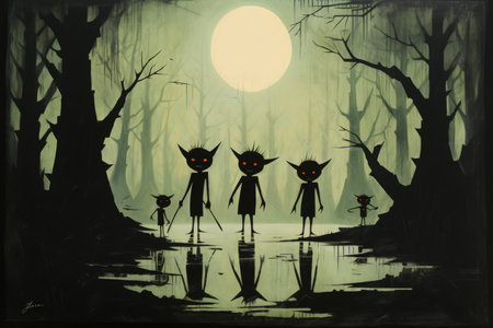Mischievous goblins lurking in shadowy corners - Generative AIの素材