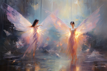 Luminescent fairies with iridescent wings - Generative AIの素材