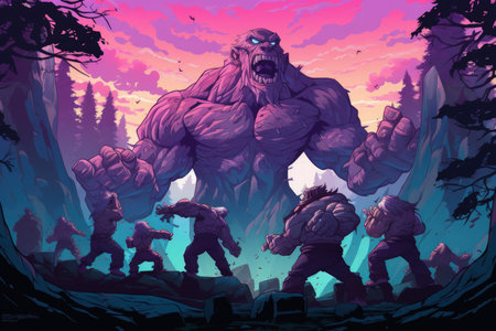 Massive trolls with boulders for fists - Generative AIの素材