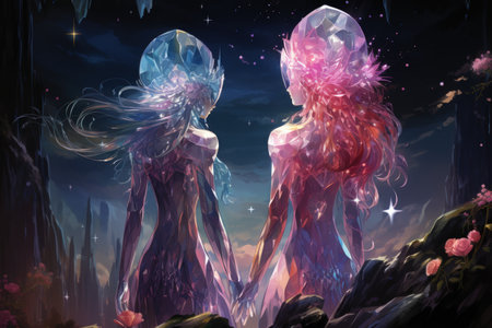 Mysterious crystalline beings, made entirely of sparkling gemstones - Generative AIの素材