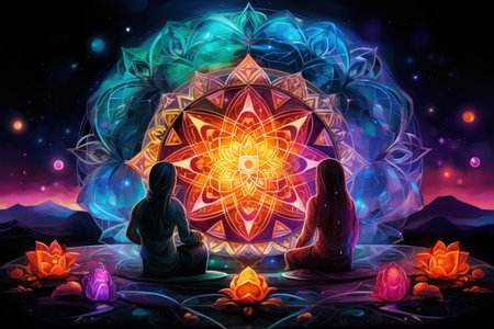 Mystical crystal gazers, divining the future through the shimmering depths of gemstones - Generative AIの素材