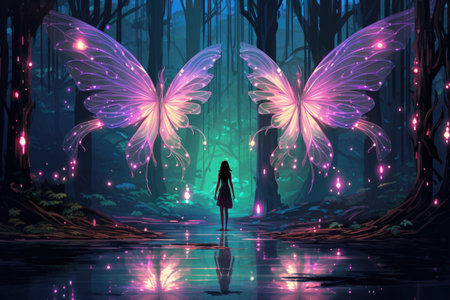 Luminescent fairies with iridescent wings - Generative AIの素材