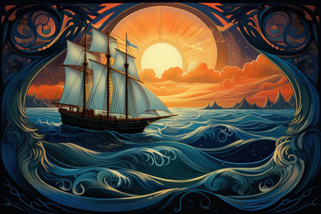 Mystical seafaring ships powered by enchanted winds - Generative AIの素材