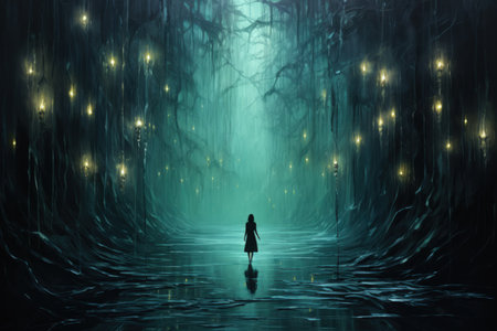 Luminescent fireflies, guiding lost souls through the depths of the night - Generative AIの素材