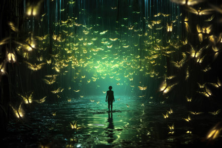Luminescent fireflies, guiding lost souls through the depths of the night - Generative AIの素材