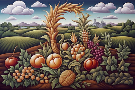 Lively harvest sprites, ensuring bountiful crops and prosperity for farmers - Generative AIの素材