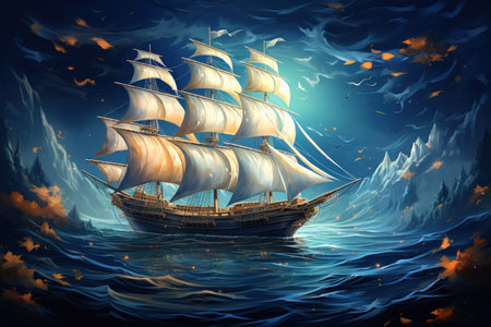 Mystical seafaring ships powered by enchanted winds - Generative AIの素材